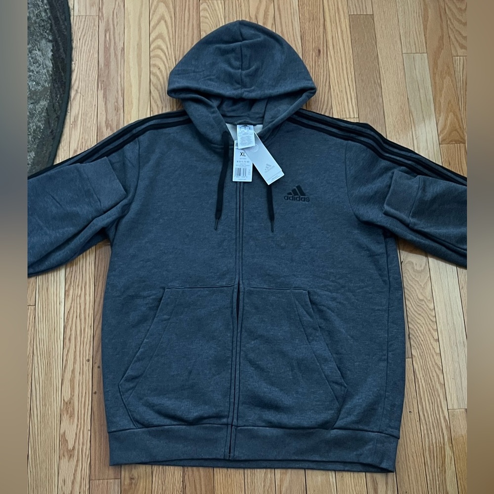 ADIDAS MENS DARK GRAY FULL ZIP HOODIE XL